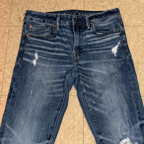 American Eagle 🦅 AirFlex+ Skinny Jean in Distressed After Midnight size 32x34 - Picture 7 of 16